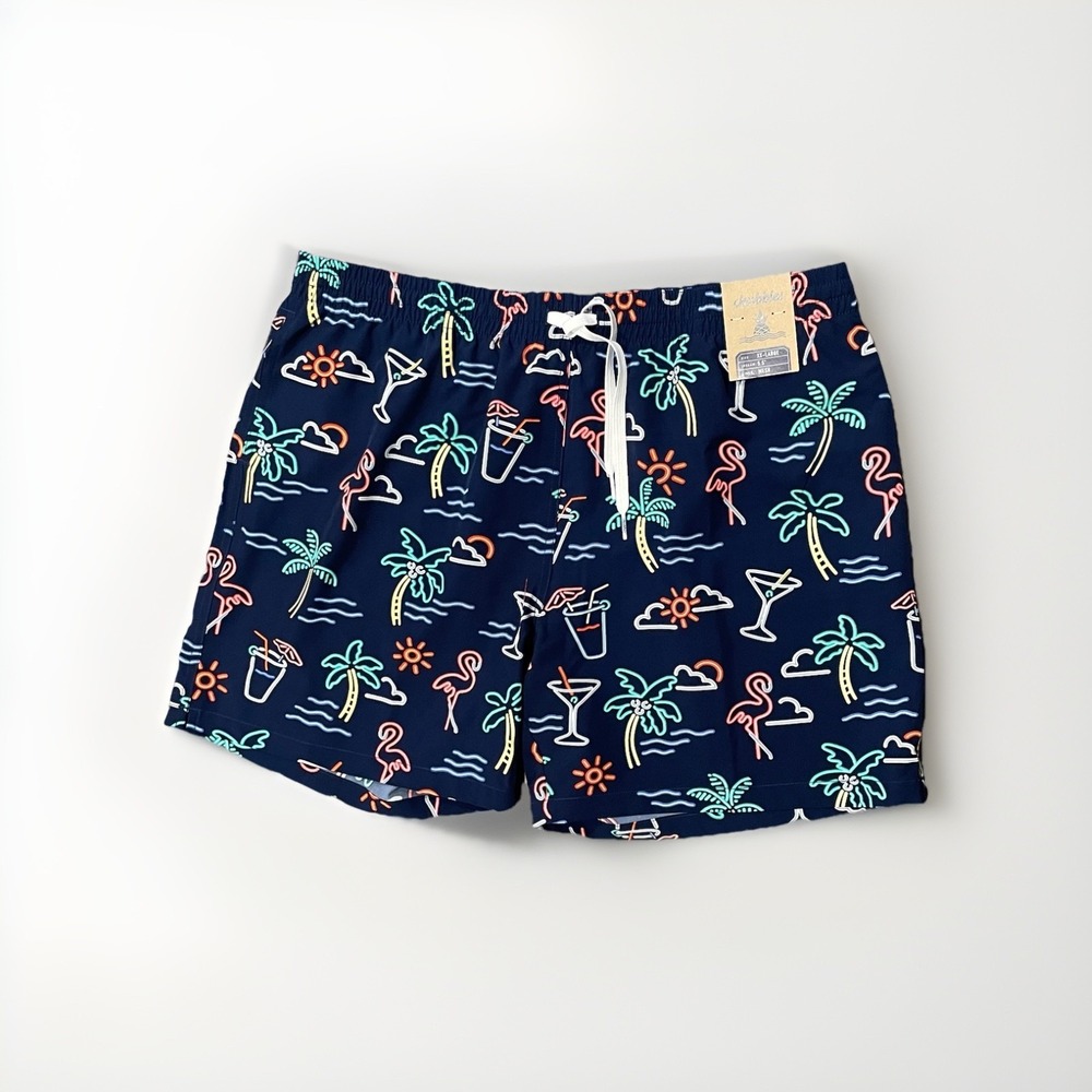 Chubbies Swim Trunks Men's XXL 5.5" Neon‎ Lights Mesh Lined Palm Tree Flamingo